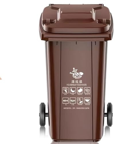 Bote Basura Con Ruedas Contenedor Basura Móvil Industrial Resistente Contenedores De Basura Aire Libre Con Tapa Bote Basura Plástico Resistente Intemperie For Patio Terraza O Garaje(Brown,120L)