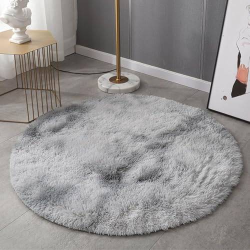 HARESLE 120cm Rounder Teppich Hellgrau Flauschiger Teppiche für Wohnzimmer | Zotteliger, Hochflor 4-5 cm, Hochwertiger Schwamm, für Schlafzimmer, Kinderzimmer, Babyzimmer