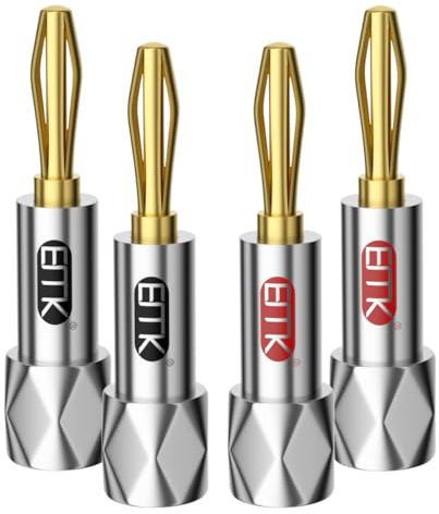 EMK Cosses Banane à Serrage Sécurisé Dorées à l'Or 24K - Connecteurs Fermés pour Câbles Enceintes, Home Cinéma, Ampli, Récepteur A/V et Prises Murales(4 Pièces)