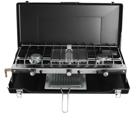 SICHENSH Réchaud à gaz portable à 3 flammes - Réchaud à gaz de camping portable avec allumage piézo - Table de table - Pour camping, barbecues, fêtes