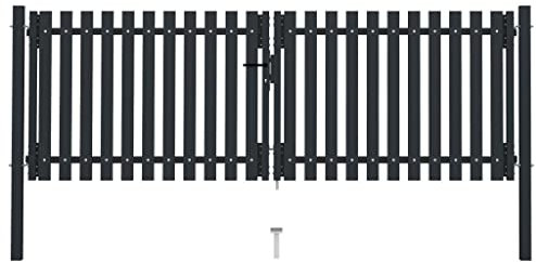 Xichuzi Doppelflügel Zauntor, Gartentor, Gartentür, Gartentüren, Tor Garten, Gartentüren, Garten Tore, Flügeltore, Stahl 306x175 cm Anthrazit