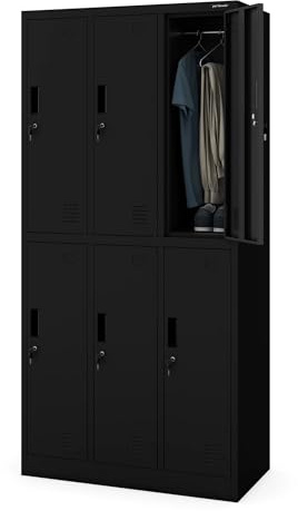 Jan Nowak Umkleideschrank Metall, Spindschrank mit 6 Fächern, abschließbar | Personalschrank mit 6 abschließbaren Abteilen, Kleiderstangen, Lüftung, Namensschildhaltern, Wandmontage, 185 x 90 x 45 cm