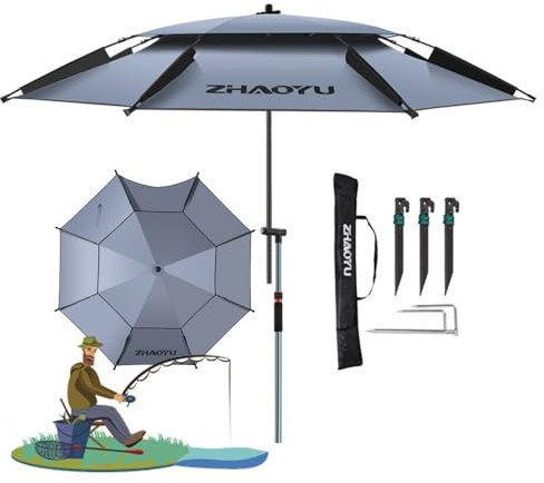 IMUNKT Parapluie De Pêche Coupe-Vent UPF 50+ Parasol De Plage Inclinable, Rond 200/220/240/260cm, Parasol Extérieur Jardin Piscine(2m/6.5ft)