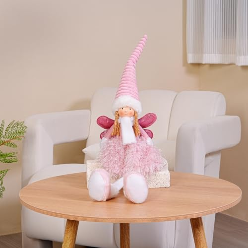 Dedrian11 Statuetta di angelo di Natale, decorazione fatata, decorazione natalizia per scrivania e finestra, bambola angelo, decorazione per la casa e l'ufficio, decorazioni natalizie per adulti (rosa