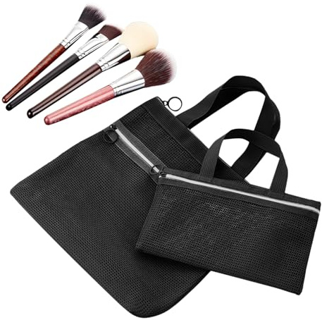 Kulturbeutel für Reisen | Schminktasche mit Netz, Tasche mit Reißverschlüssen und Griff, 2 Stück für Reisen, Fitnessstudio, Urlaub, Flugzeug, Schule, Schwarz, riferimento alla