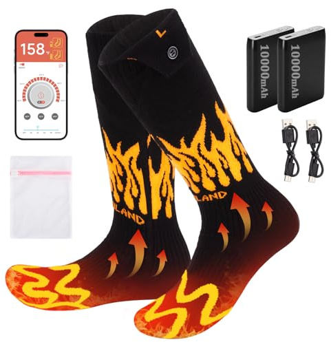 CAMULAND Calcetines Térmicos con App y Batería 10000mAh para Hombre y Mujer, Calentadores Eléctricos Ajustable 4 Niveles, para Senderismo, Trabajo Invierno, Caza, Esquí, Acampada, Pesca en Hielo, M