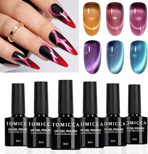 TOMICCA Cat Eyes UV Nagellack Set, 6 Farben Violett Tiefblau, 6 * 8ml | Natur Gellack Soak-Off UV LED Manicure Gel Lacquer Varnish für Nagelstudio DIY Home