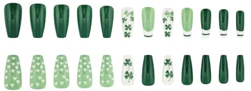 Ongles à presser pour la Saint-Patrick avec motifs uniques de trèfle vert sur le thème des vacances pour femmes et filles