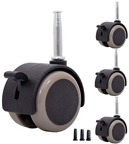 Heavy Duty Swivel Castor 2 Inch Furniture Casters with Brake Twin Wheel Nylon Casters Socket Grip Neck Stem 120kg Load Capacity Pack of 4