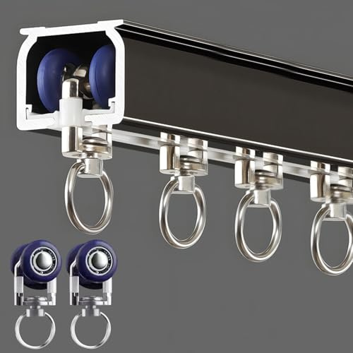 Vorhang Einzelschiene zur Wand & Deckenmontage, Aluminium Hochleistungs Gleitschienen für Fenster, Geräuschloses Einzelnes Vorhangschienensystem für Wohnzimmer, Schlafzimmer (Schwarz, 1m)