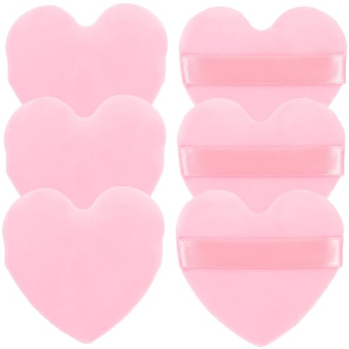 BIUDECO 6 pièces Houppettes Maquillage Forme de Cœur Souples et Fines pour Poudre et Visage Confortables et Antidérapantes pour Femmes et Filles