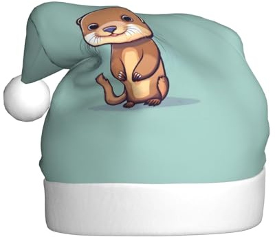 GUOLGP Gorro de Navidad con estampado de nutrias de dibujos animados, gorro de Papá Noel, celebraciones, unisex, accesorio de disfraz de fiesta de Navidad