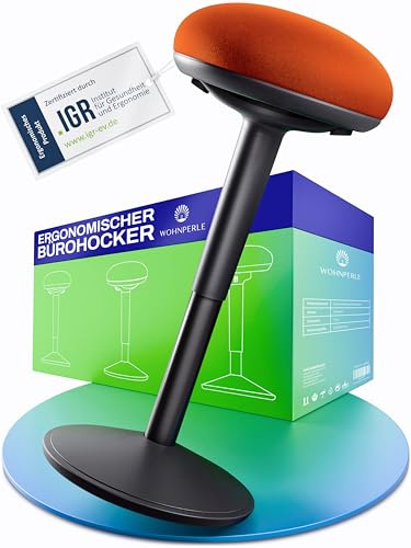 Huspärla kontorspall ergonomisk [certifierad] 2-i-1 sittpall och ståpall justerbar höjd | ergonomisk pall svart för kontor och skrivbord – gungpall + pendelpall (Vulcano orange)