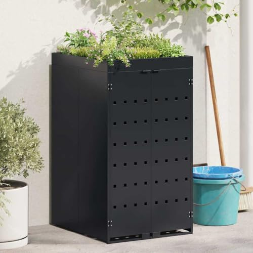 Générique Rangement pour bac à roulettes avec Toit de jardinière pour bac Unique de 240L,Produits ménagers,Accessoires pour conteneurs à déchets,Cache-conteneurs à déchets,Noir,28.2 KG,42018675