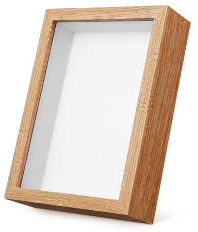 TOBBOMEY 3D Bilderrahmen Trockenblumen Vitrine 7 Zoll 127X178 cm mit Klarem Acrylglas Naturfarbener Schattenrahmen für Selbstgemacht Präsentation und Wand oder Tischdeko