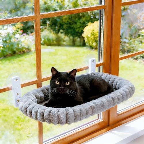 Hamac pour Chat à fenêtre Pliable avec 4 ventouses – Lit pour Chat Stable & hamac pour Rebord de fenêtre Jusqu’à 20 kg | Lavable en Machine Blanc/Gris (Gris, L-52CM)