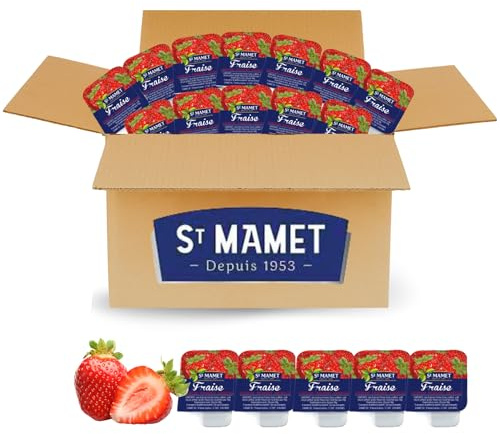 ST MAMET - 60 barquettes préparation de fruits fraise - 25 g | DDM 12/26 - 35% de fruits - Petit déjeuner, hôtel, gîte, chambre d'hôtes, restauration, Airbnb et pique-nique
