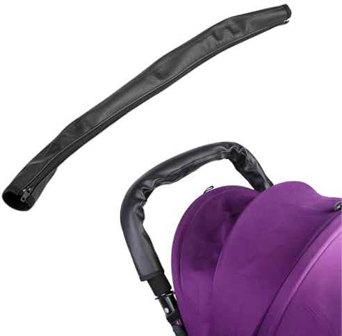 WUMZIRA Copri Maniglia Passeggino Universale 6x53cm, Protezione Manubrio in Ecopelle per Carrozzina, Fodera Protettiva con Cerniera, Accessori Passeggino Nero (1 Pezzo)