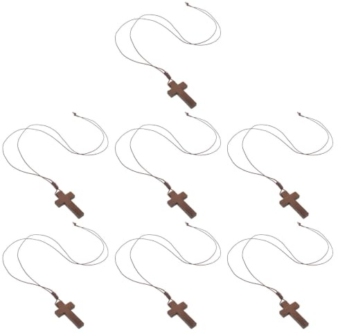 iplusmile 7 Stück Holz Kreuzanhänger mit Seilkette Leichte und Verstellbare Vintage Halskette für Männer und Frauen Minimalistischer Religiöser Schmuck