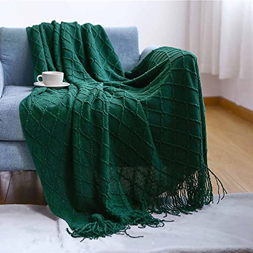 LumiSyne Gestrickte Decke Mit Quaste Einfarbig Geometrische Muster Kuscheldecke Strickdecke Tagesdecke Überwurf Couchdecke Dekorative Decke Für Sofa Bett 230x130cm