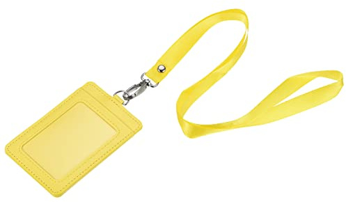 sourcing map Ausweisinhaber 11x7,4cm Vertikal PU ID-Kartenhalter mit Niete abnehmbaren Hals Lanyard Gelb
