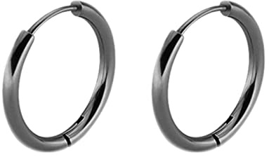 Lieson Titan Ohrringe Set, Herren Damen Ohrringe Creolen Silber/Schwarz/Gold Ohrringe Kreis 8/10/12/14MM