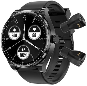 Smart Watch Combo auricolari Bluetooth integrati, 2 in 1, cancellazione del rumore, cardiofrequenzimetro, monitoraggio del sonno, controllo della musica, NFC, vari quadranti, fitness tracker rotondo (