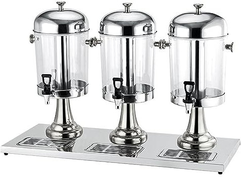 Stainless Steel Juice Dispenser, Cold Hot Drink Dispenser Heavy Duty Juice Drink Commercial Beverage Dispenser Three Head Juicer Dispenser for Breakfast Buffet Bars Hotels,Silver