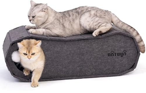 NATUYA Katzenhaus Katzenhöhle Filz Katzenbett Katzenhöhle aus stabilem Filz,pflegeleicht,faltbar (70 x 29 x 24cm，Gris)