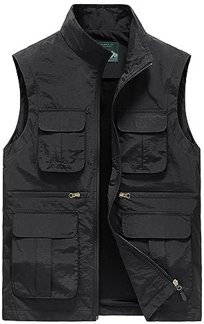 KBOPLEMQ Chaleco de pesca para hombre, chaleco de verano al aire libre con múltiples bolsillos, monocolor, sin mangas, chaqueta de trabajo, chaleco deportivo, chaleco de caza y pesca, camping,