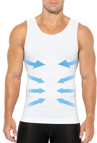 Casey Kevin Shapewear herr magkontroll undertröja body shaper för män kompression linne herr kompression undertröjor, X1-vit, L