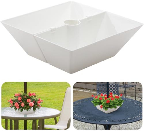 EBaokuup Parasol Planter Table Flower Pot with Umbrella Hole White Square Indoor Outdoor Patio Table Garden Home Plants
