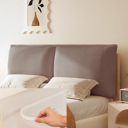 Bett Kopfteil Kissen Bettkopfteil Hussen mit Klettverschlüssen Anti-kollision Nachttischkissen Große Rückenlehne Tatami-Kissen Bed Headboard Wandpolsterung Selbstklebend(Braun,200 x 60 x 14 cm)