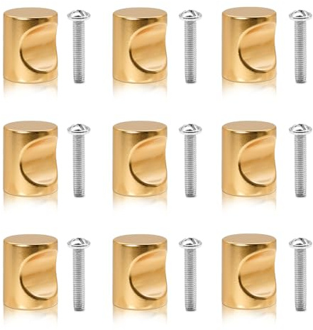 Dreamark Schubladengriffe Gold Modern, 9 Stück Metall Möbelknöpfe, Runde Schrankknöpfe und Schubladenknöpfe, Möbelgriffe für Schubladen, Schranktüren und Bücherregale, Inkl. Schrauben