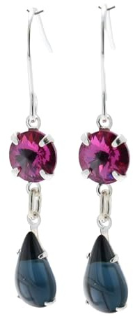 pewterhooter Pendientes colgantes de plata de ley para mujer hechos con brillantes cristales fucsia y azul Montana con caja de regalo., talla única, Plata de ley Cristal Cristal fucsia y azul Montana