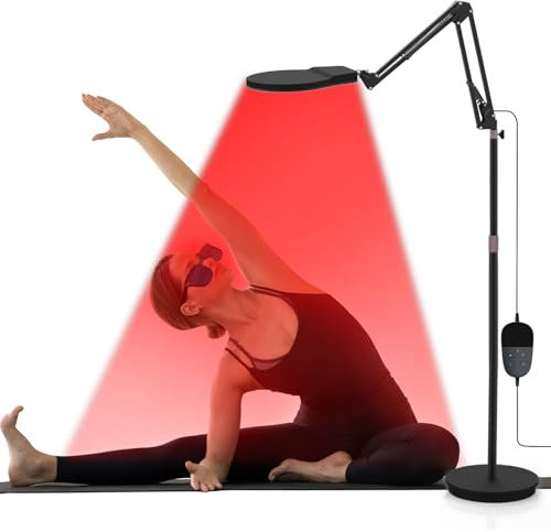 Trayvespace Rotlichtlampe Stehlampe, 940nm & 850nm & 660nm Infrarotlampe, 150 LEDs Rotlicht mit 5 Helligkeitsstufen, 10/20/30Minuten Timer
