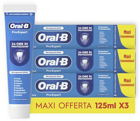 Oral-B Dentifricio Pro-Expert Protezione Professionale 3x125ml, Dentifricio Oral B Formato Convenienza, Clinicamente Provato, Pulizia Denti Efficace, Alito Fresco, Sapore Menta Dolce