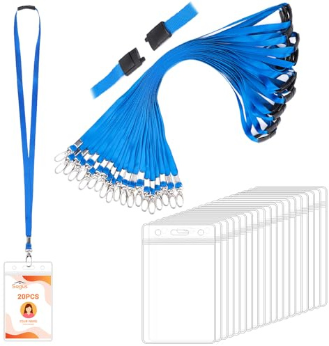 Segus Kartenhülle mit Band, 20 Stück Schlüsselband Blau, Lanyard mit Kartenhülle Transparent, Schlüsselband Sicherheitsverschluss, für Büro, Business Ausstellung (Vertikale)