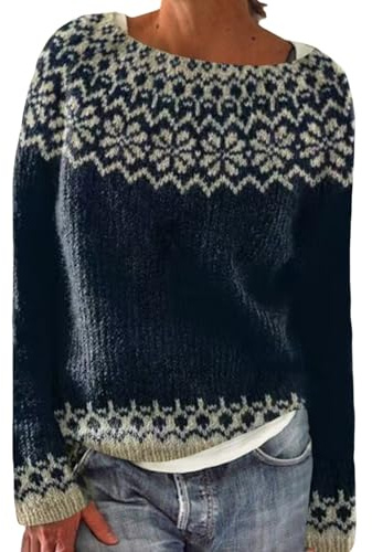 Maglione Norvegese da donna invernale caldo elegante maglione aperto lavorato a maglia girocollo manica lunga felpa con motivo jacquard tunica oversize economici oversize abbigliamento donna autunno