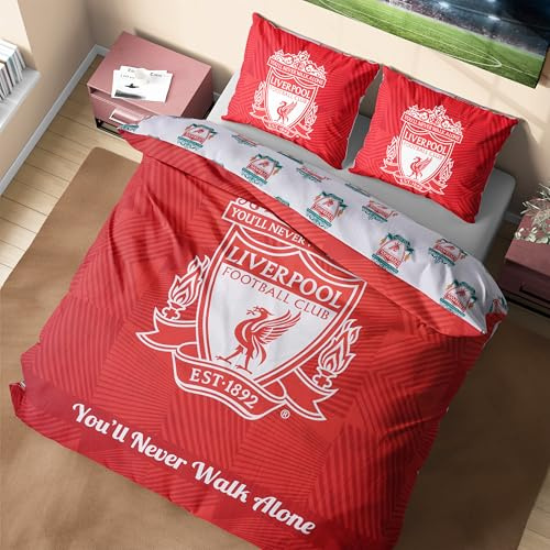Get Trend Liverpool FC Double Duvet Cover Set, Reversible Football-Themed Bedding Set with Pillowcases, Ultra Soft & Durable Duvet Quilt Bedding Cover (Red Liverpool, Double)