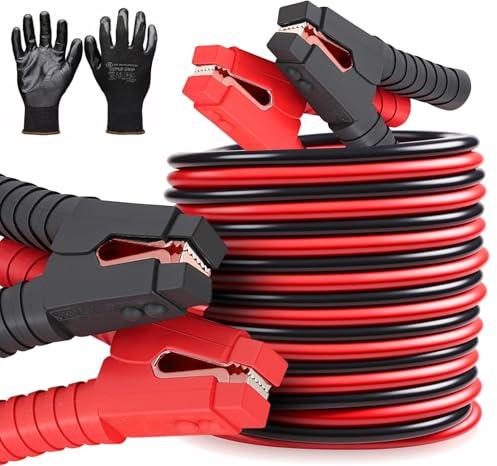 AUTOVIEW 8ft,12ft,16ft,20ft Jump Leads 800AMP, 1200AMP Booster Cables Heavy Duty Battery Jump Leads with Working Gloves and Carry Bag (8FT (2.43 Meter) - 800 AMP (0.20MM x 156 x OD8MM))
