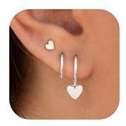 KINHOPI 3 Paar Ohrringe Set Damen, Silber/14K Vergoldet Creolen mit Hängend | Kleeblatt, Stern, Herz, Marquise Zirkonia Kleine Ohrstecker, Wasserfest Creolen, Mehrere Piercings, Schmuck Geschenke