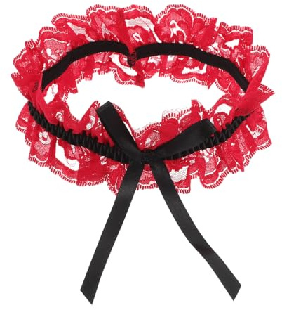 DEARMAMY Liga de Encaje para Novia Lazo Ajustable y Material Suave, Cinturón de Encaje Romántico para Boda en Rojo y Negro para Mujer