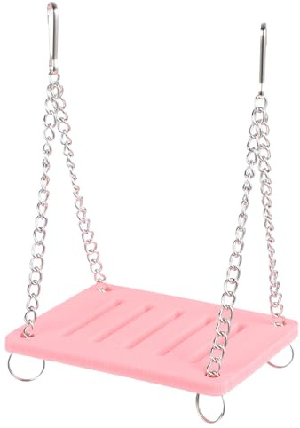 ibasenice Balançoire Simple Résistance et Attirant L'attention en Bois et Métal pour Hamster Jouet Suspendu Rose pour Petits Animaux Domestiques