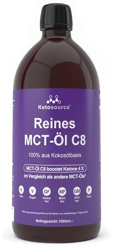MCT C8 Öl | 4X Ketone vs Andere MCT | 99%+ Reinheit | 1000ml Kunststoff | 100% Kokosnuss | Veröffentlichter Labortest je Charge | Geeignet für Keto und Fasten | Langsam Starten 1 Teelöffel | Vegan