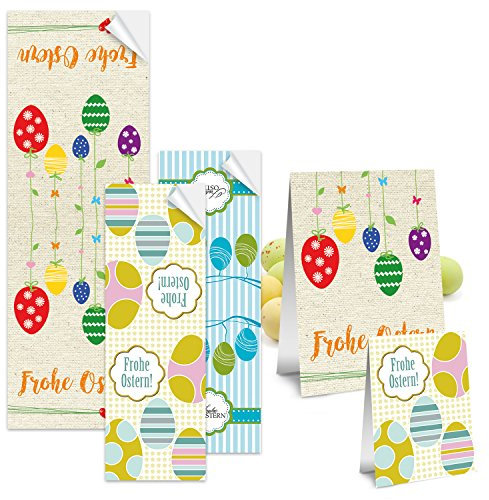 Logbuch-Verlag Oster Aufkleber Set - 30 lange Sticker FROHE OSTERN bunt - Geschenkaufkleber Osteraufkleber für Osternest & Osterkörbchen