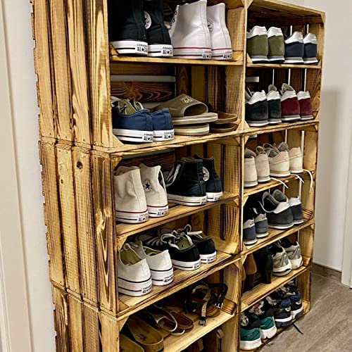 Kistenkolli Altes Land 6er Set flambierte/geflammte Massive Obstkisten als Regal mit Zwischenboden 50x40x30cm Apfelkisten Weinkisten Holzkisten