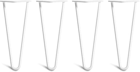 Coffee Table Hairpin Legs, 30cm, White | Set of 4; 2 rod Classic 10mm; solid steel; thick 4mm base plates; screws, feet and build guide included