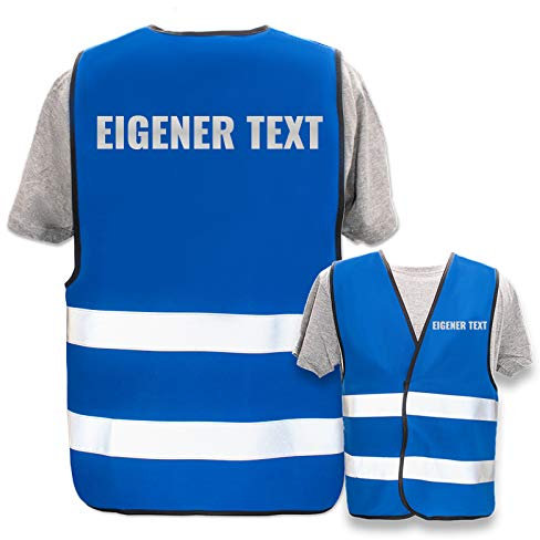 Bedruckte Marken-Warnwesten mit Leuchtstreifen * Standard- o. Reflex-Druck * Einsatzkräfte, Warnweste Begriffe Einsatzkräfte:Eigener Text (Reflektierend), Farbe + Größe:Blau (M/L)