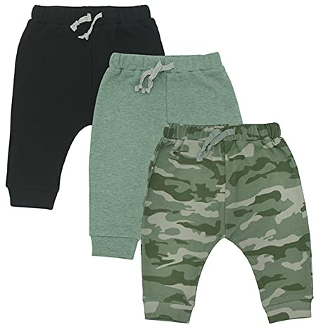 AIUI-HARNSBORN Baby 3 Pack Flexy Pants and Leggings, Infant Boys' Girls' Tapered Ankle Jogger Pant(0-3 Months, Camo)